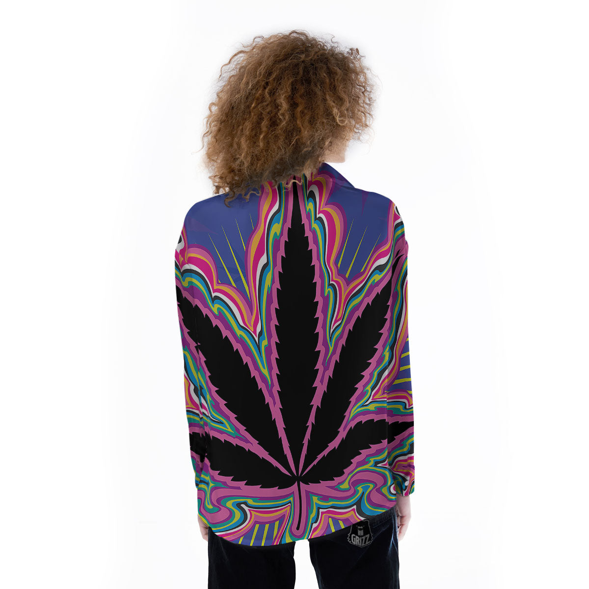 Cannabis Leaf Psychedelic Print Women's Long Sleeve Shirts-grizzshop