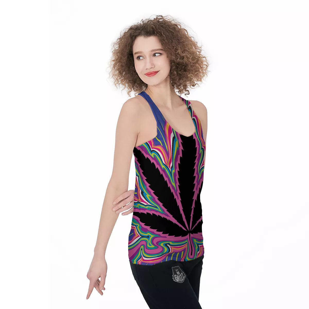 Cannabis Leaf Psychedelic Print Women's Racerback Tank Top-grizzshop