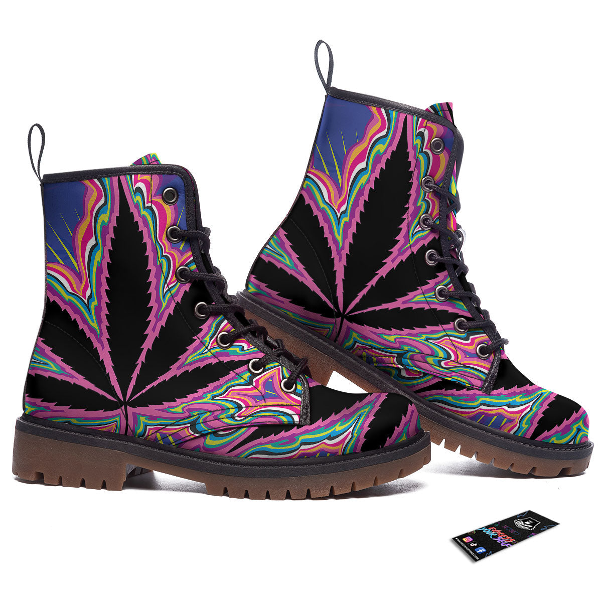 Cannabis Leaf Psychedelic Print Work Boots-grizzshop