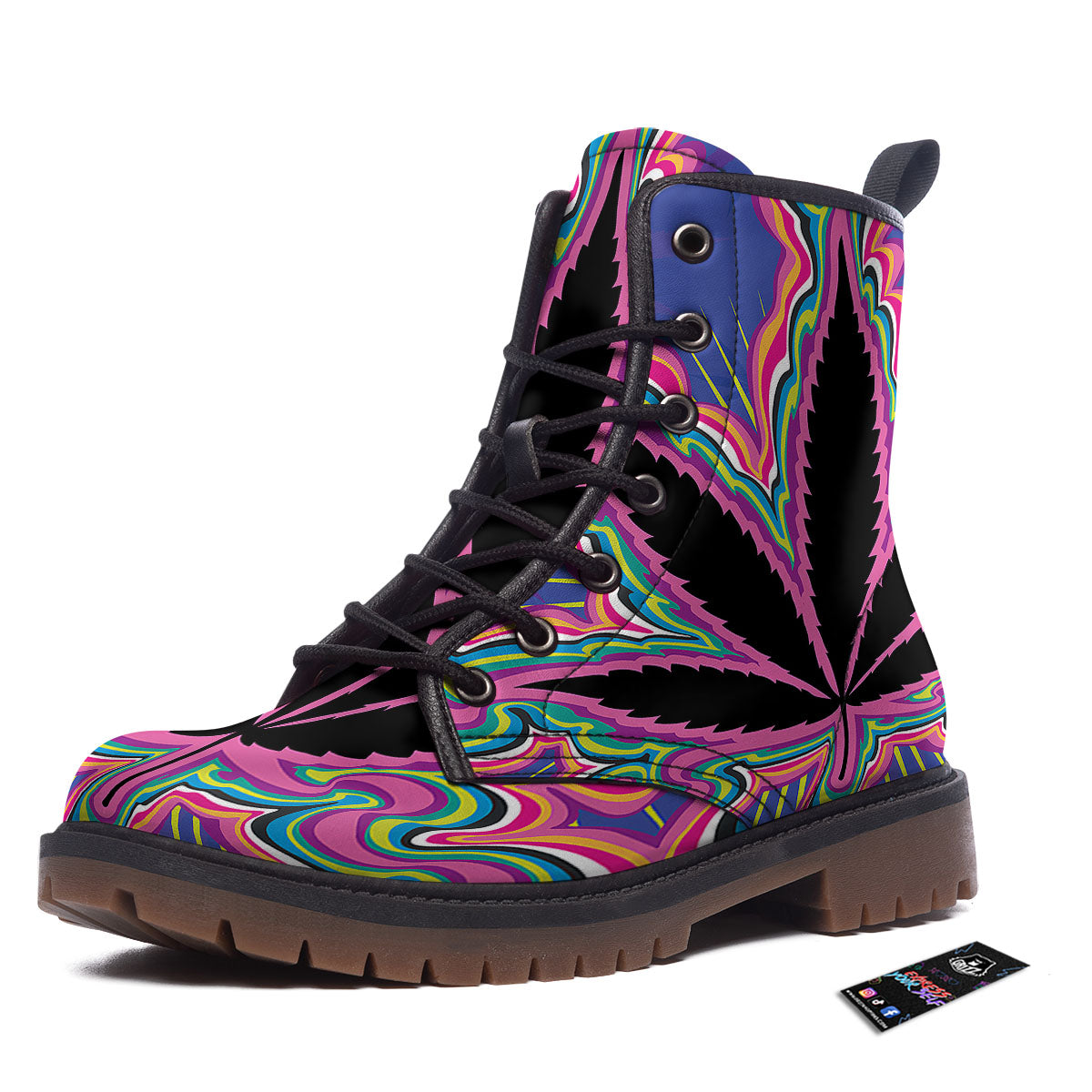 Cannabis Leaf Psychedelic Print Work Boots-grizzshop