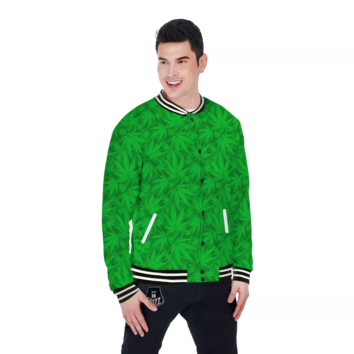 Cannabis Leaves Print Pattern Baseball Jacket-grizzshop