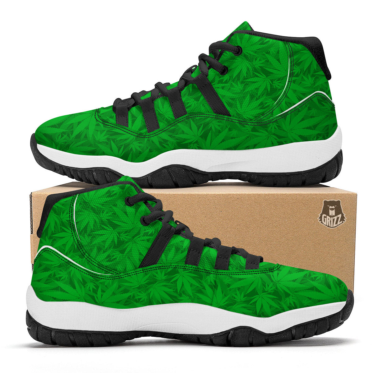 Cannabis Leaves Print Pattern Black Bball Shoes-grizzshop