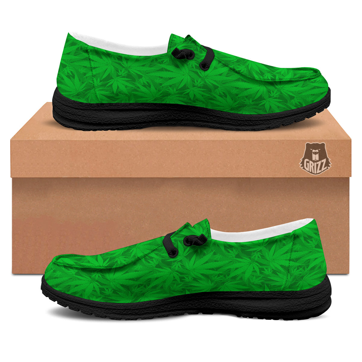 Cannabis Leaves Print Pattern Black Loafers-grizzshop