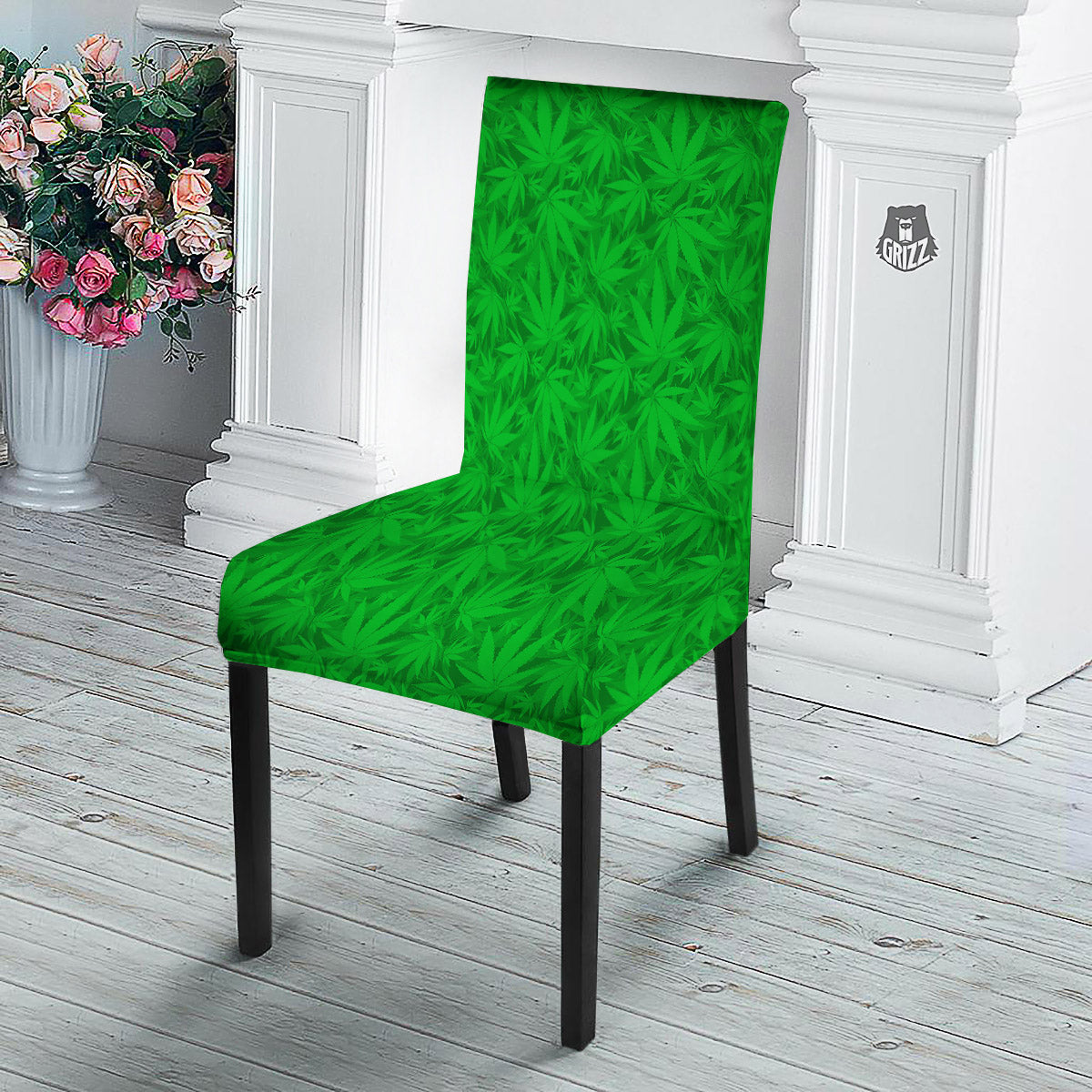 Cannabis Leaves Print Pattern Dining Chair Slipcover-grizzshop