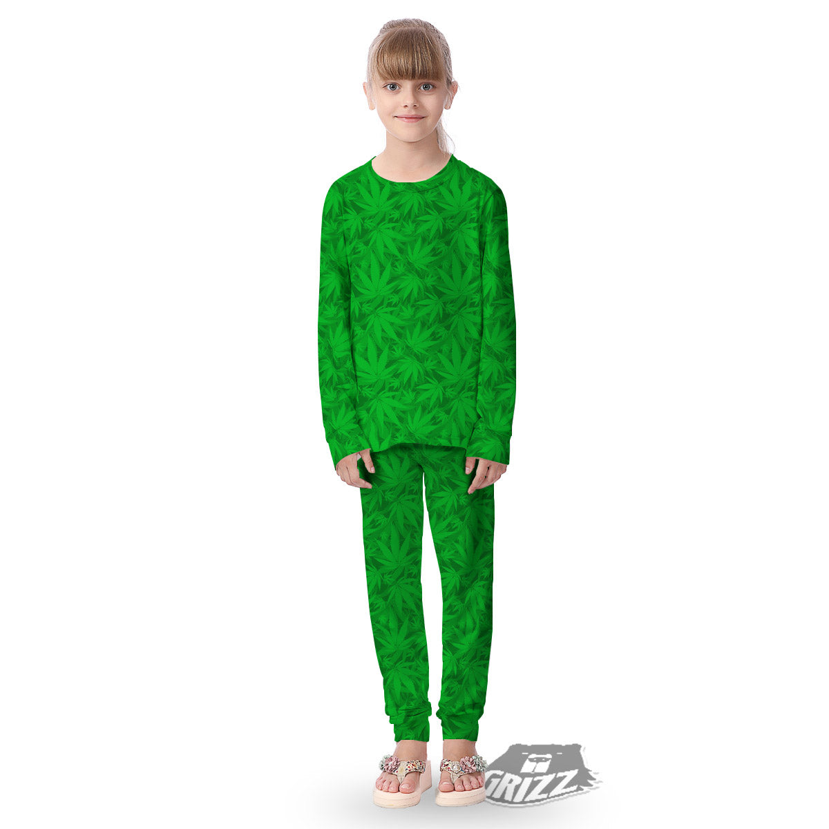 Cannabis Leaves Print Pattern Kid's Pajamas-grizzshop