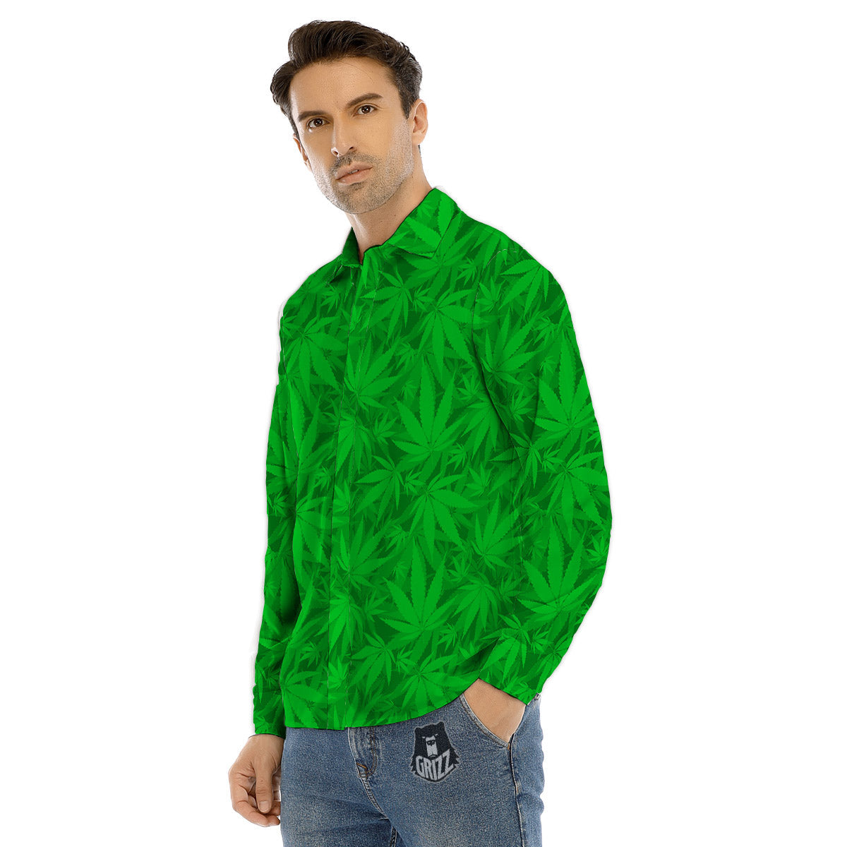 Cannabis Leaves Print Pattern Men's Dress Shirts-grizzshop