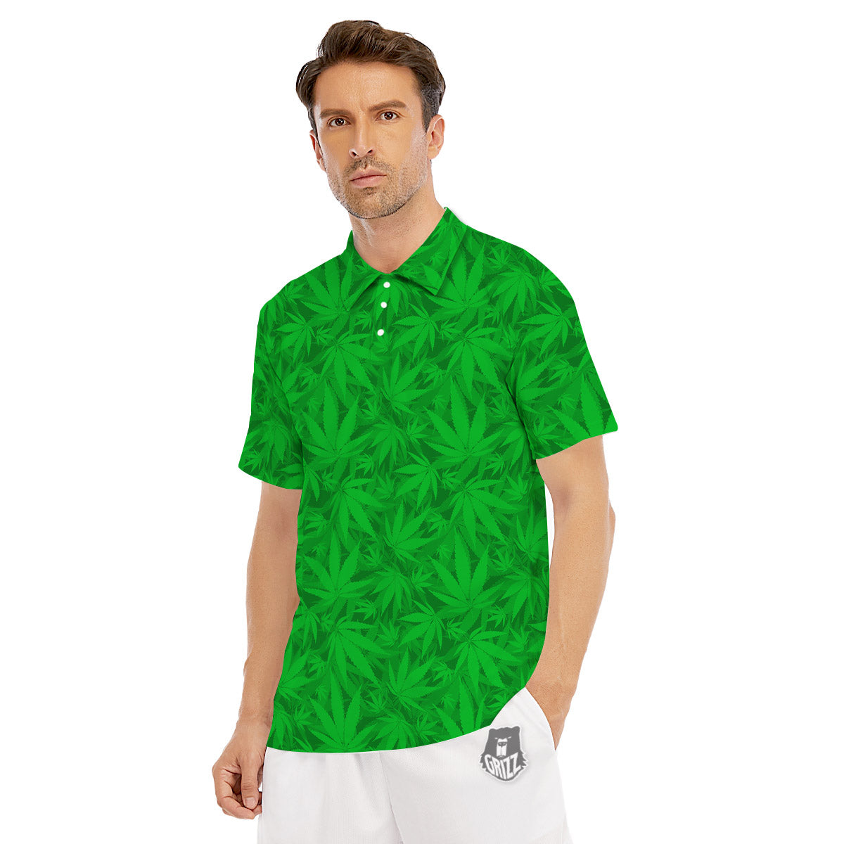 Cannabis Leaves Print Pattern Men's Golf Shirts-grizzshop