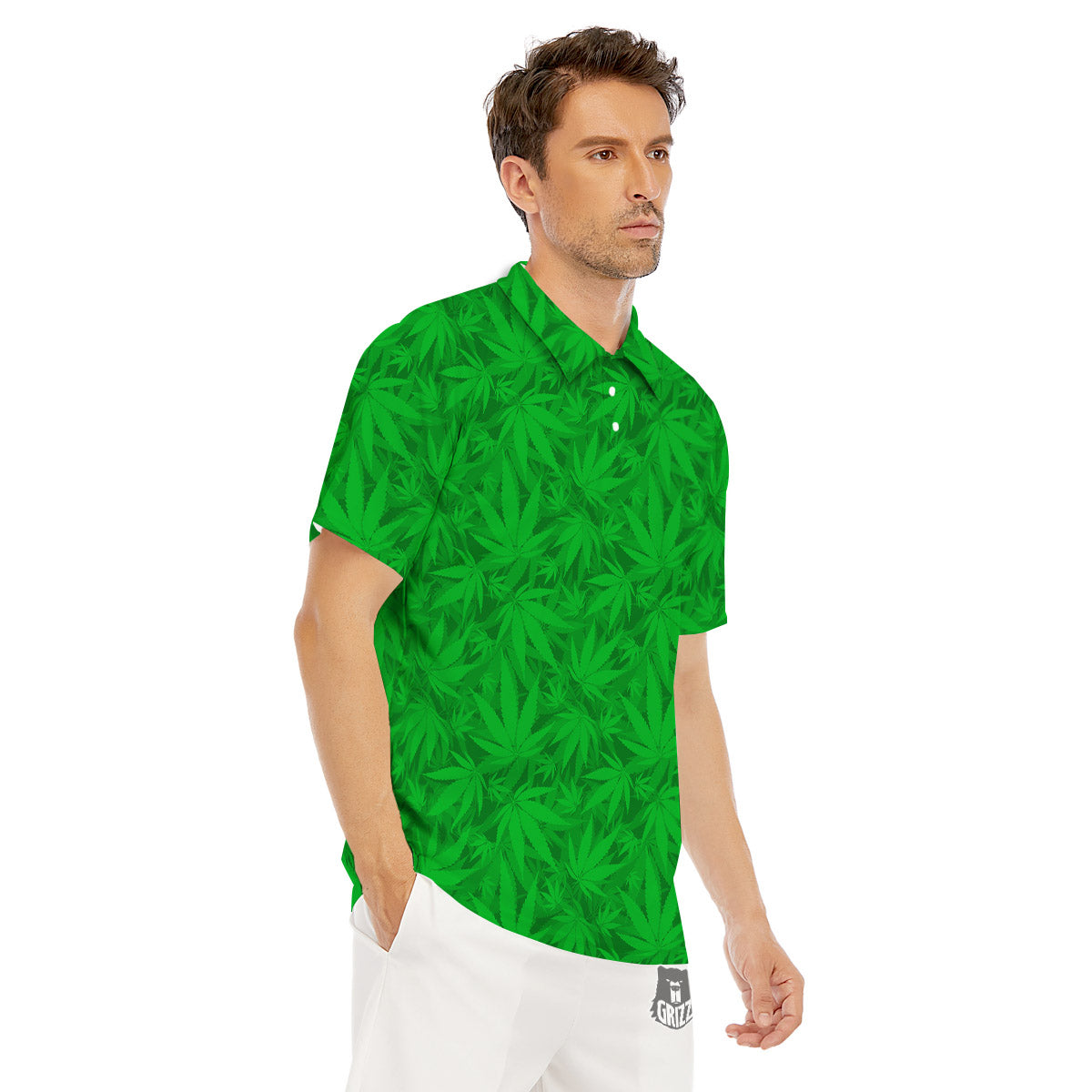 Cannabis Leaves Print Pattern Men's Golf Shirts-grizzshop