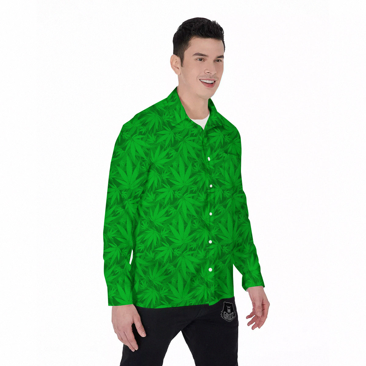 Cannabis Leaves Print Pattern Men's Long Sleeve Shirts-grizzshop