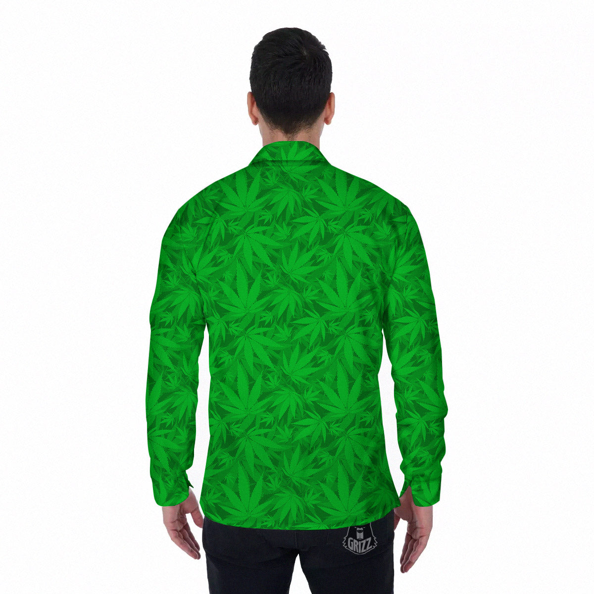 Cannabis Leaves Print Pattern Men's Long Sleeve Shirts-grizzshop