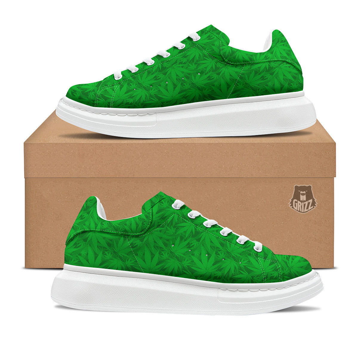 Cannabis Leaves Print Pattern Platform Shoes-grizzshop