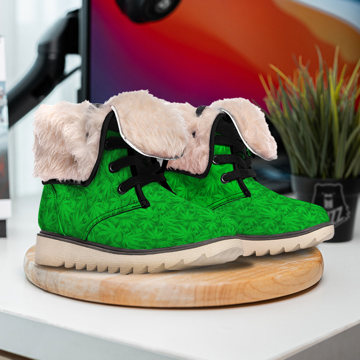 Cannabis Leaves Print Pattern Snow Boots-grizzshop