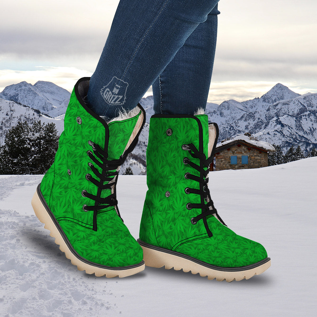 Cannabis Leaves Print Pattern Snow Boots-grizzshop