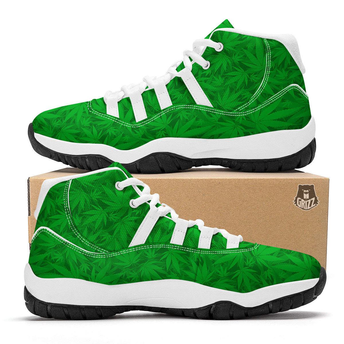 Cannabis Leaves Print Pattern White Bball Shoes-grizzshop