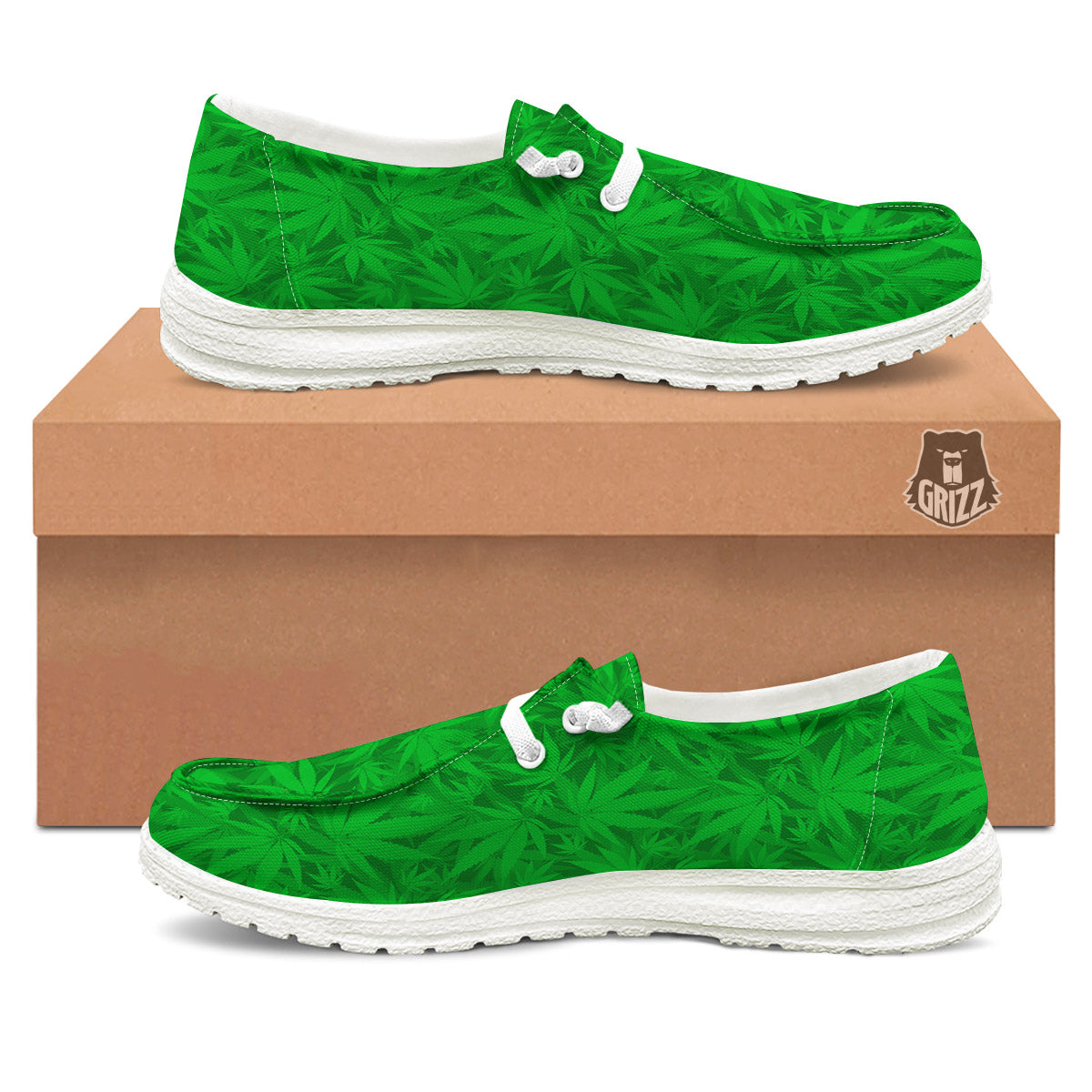 Cannabis Leaves Print Pattern White Loafers-grizzshop
