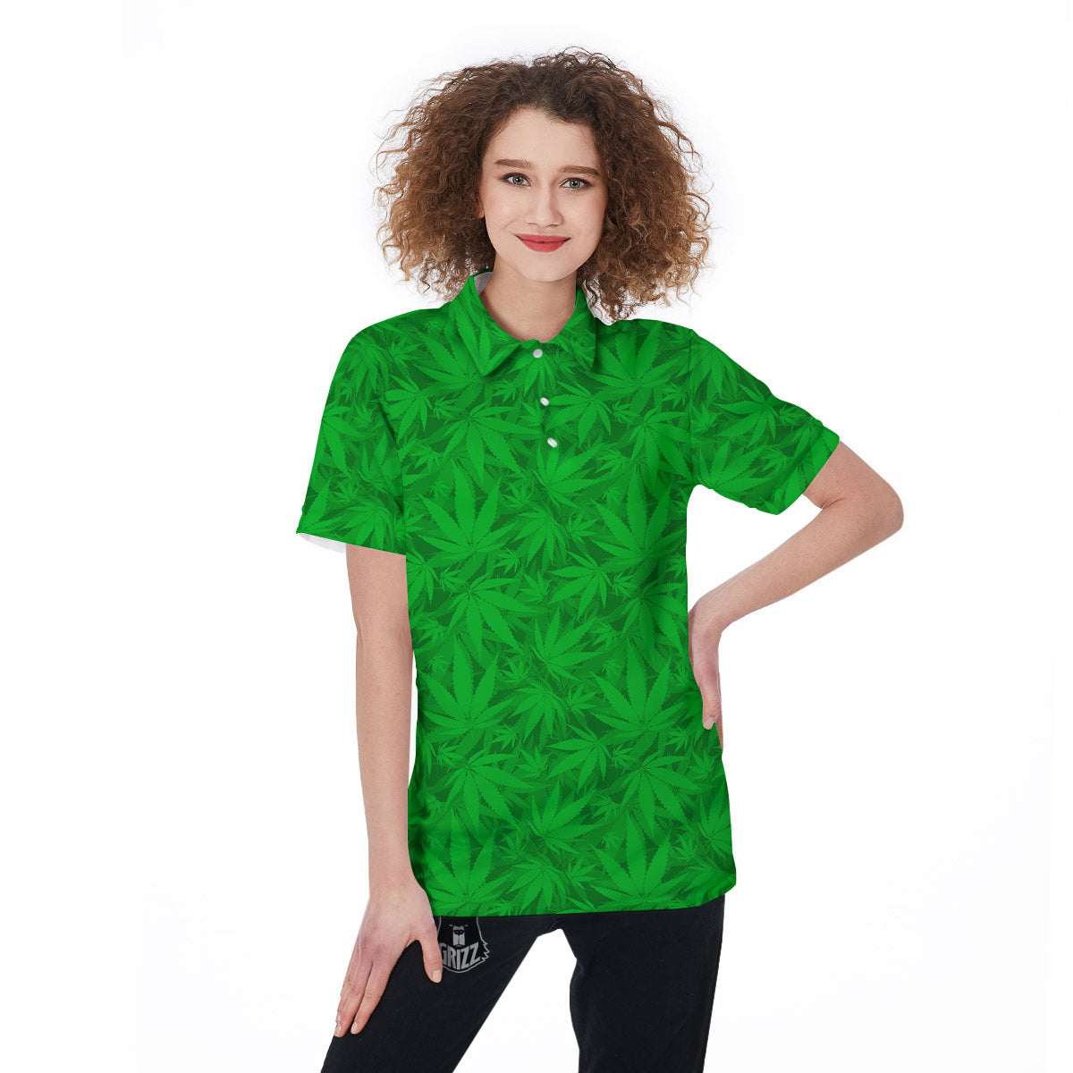 Cannabis Leaves Print Pattern Women's Golf Shirts-grizzshop