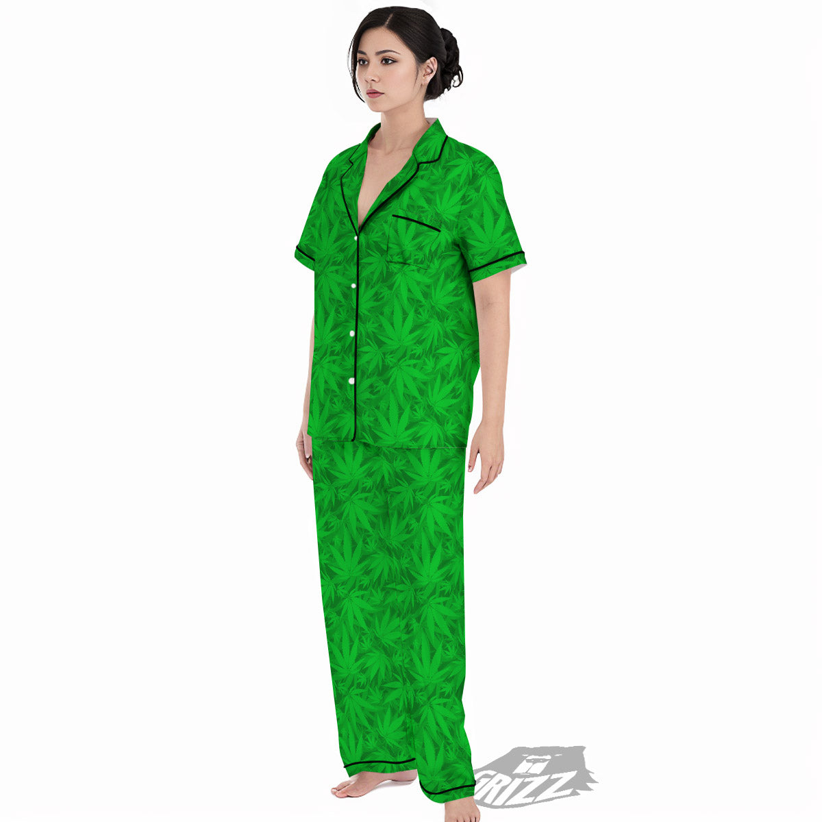 Cannabis Leaves Print Pattern Women's Pajamas Set-grizzshop