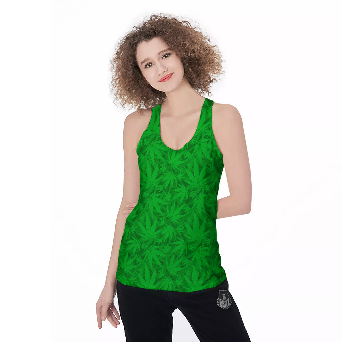Cannabis Leaves Print Pattern Women's Racerback Tank Top-grizzshop
