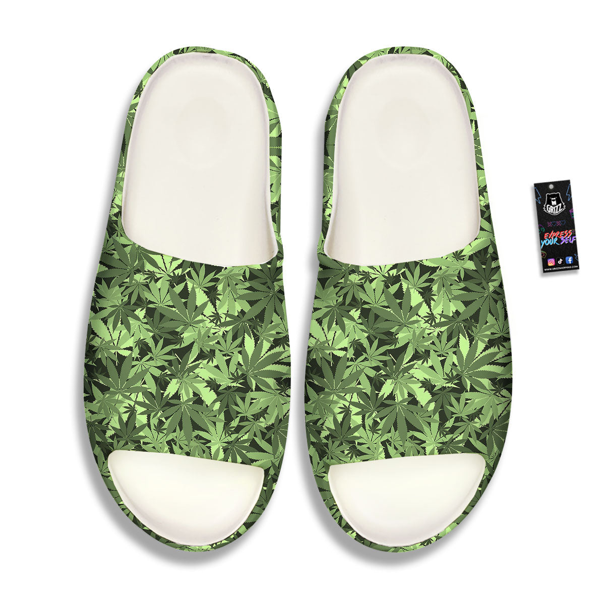 Cannabis Leaf Green Print Pattern Sandals-grizzshop