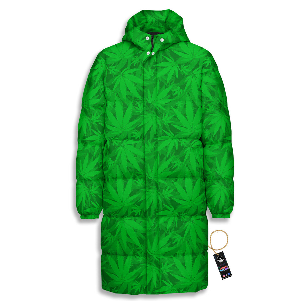 Cannabis Leaves Print Pattern Long Down Jacket