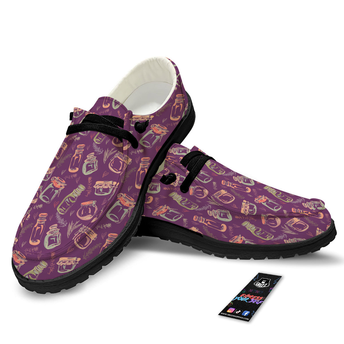 Canning Doodle Print Pattern Black Loafers-grizzshop