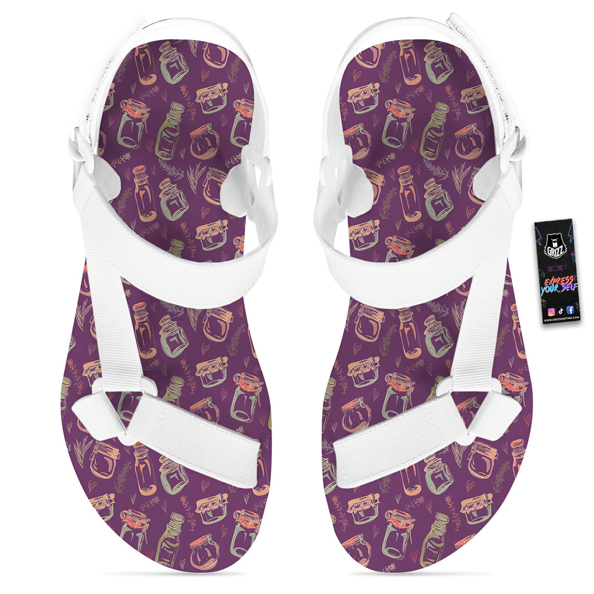 Canning Doodle Print Pattern White Open Toe Sandals-grizzshop