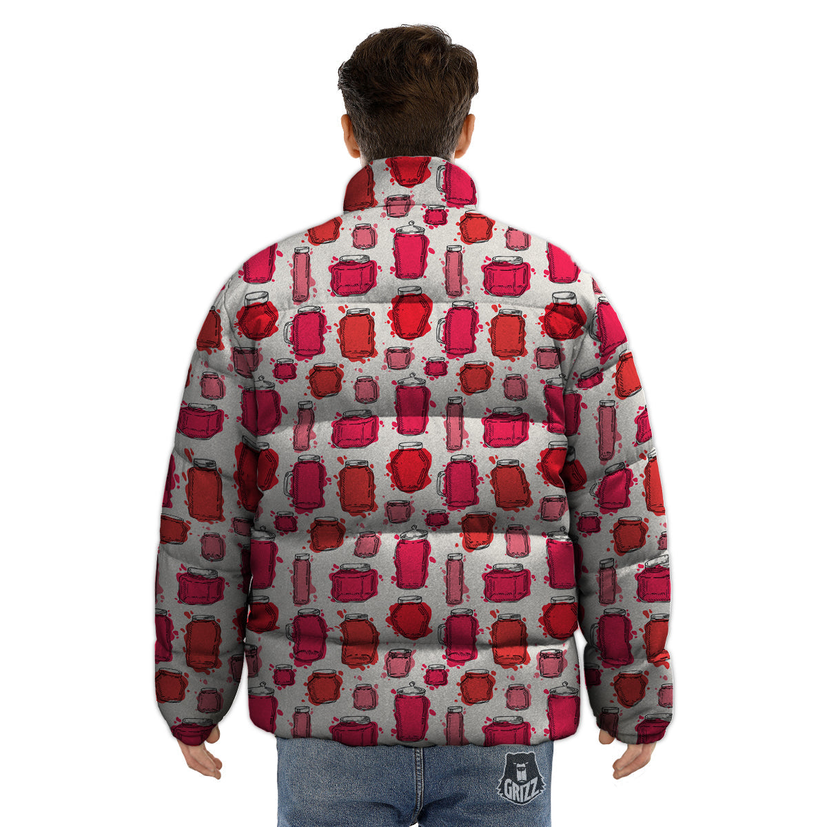 Canning Watercolor Print Pattern Puffer Jacket-grizzshop