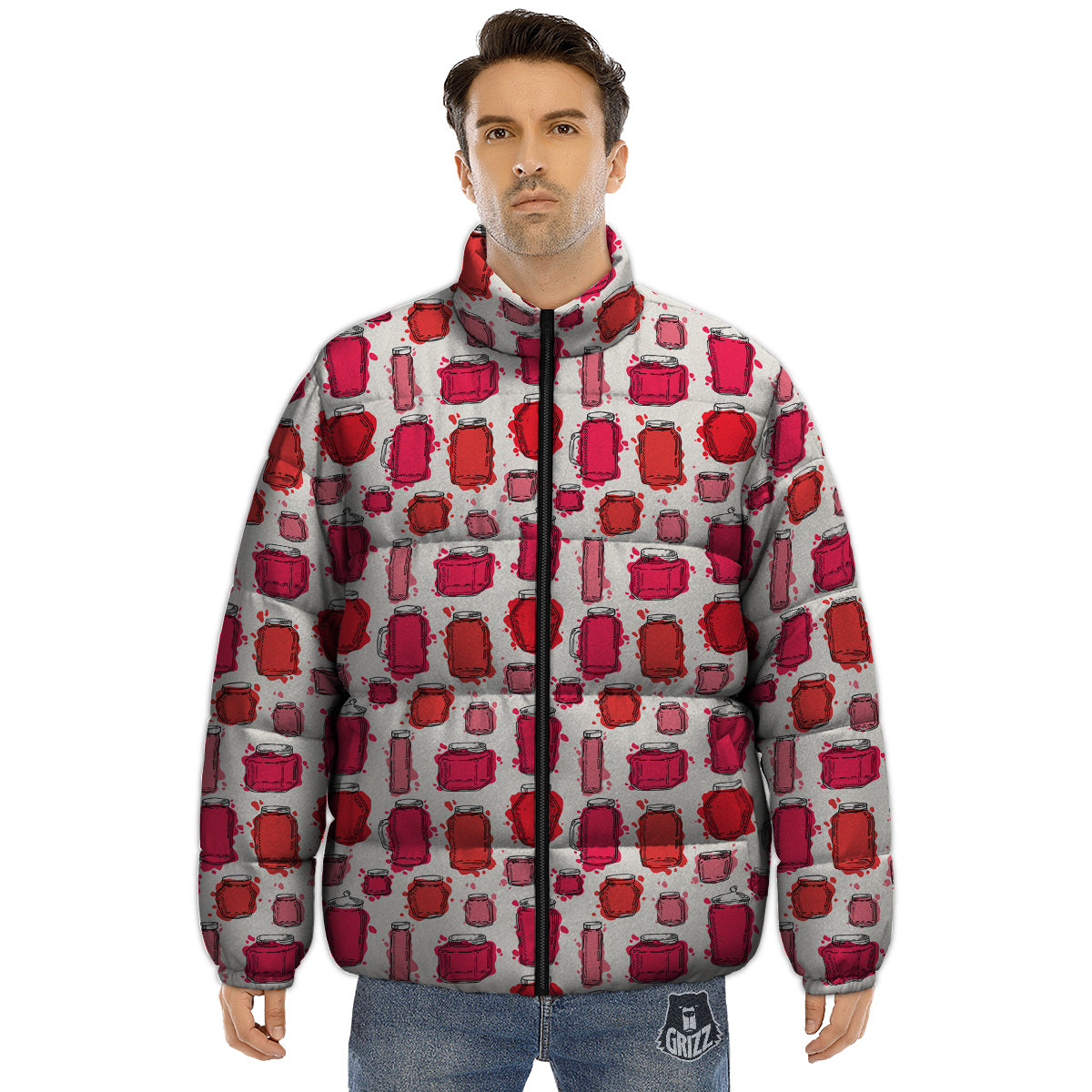 Canning Watercolor Print Pattern Puffer Jacket-grizzshop