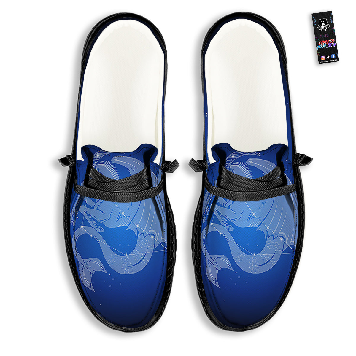 Capricorn Constellation Print Black Loafers-grizzshop