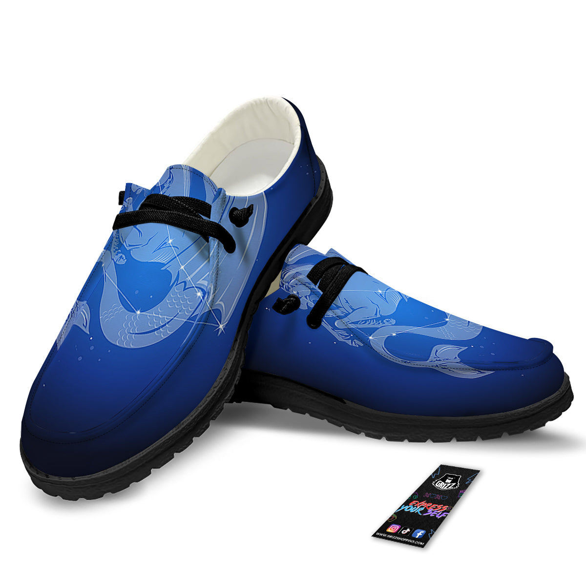 Capricorn Constellation Print Black Loafers-grizzshop