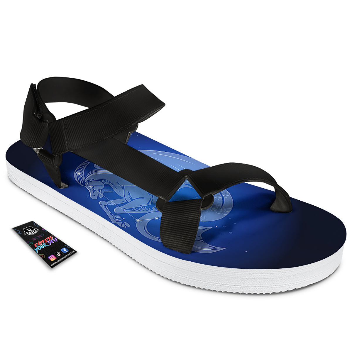 Capricorn Constellation Print Black Open Toe Sandals-grizzshop