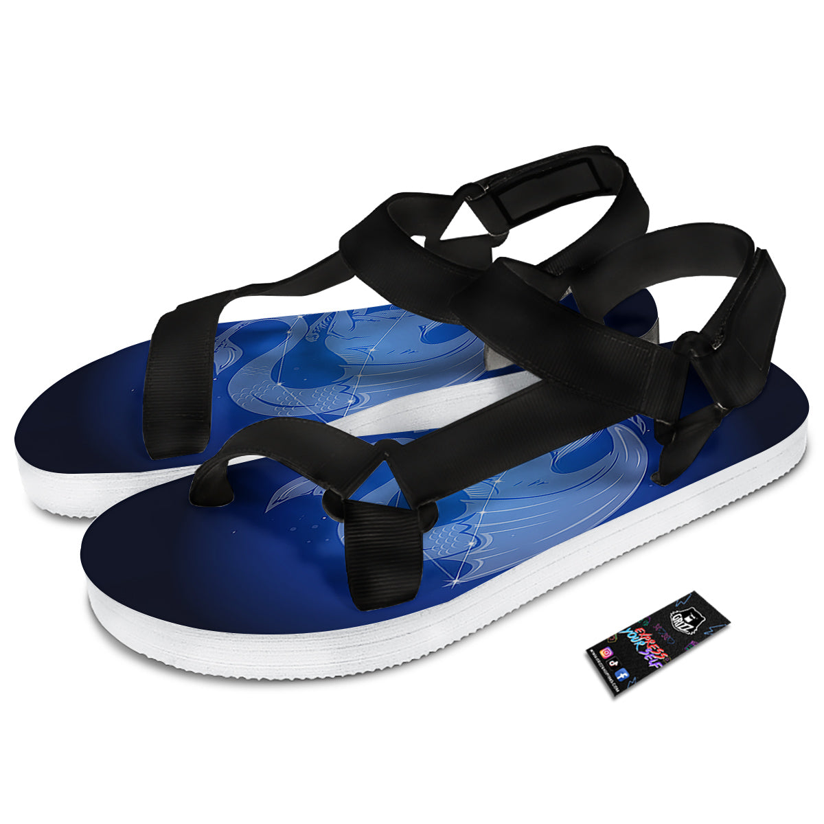Capricorn Constellation Print Black Open Toe Sandals-grizzshop