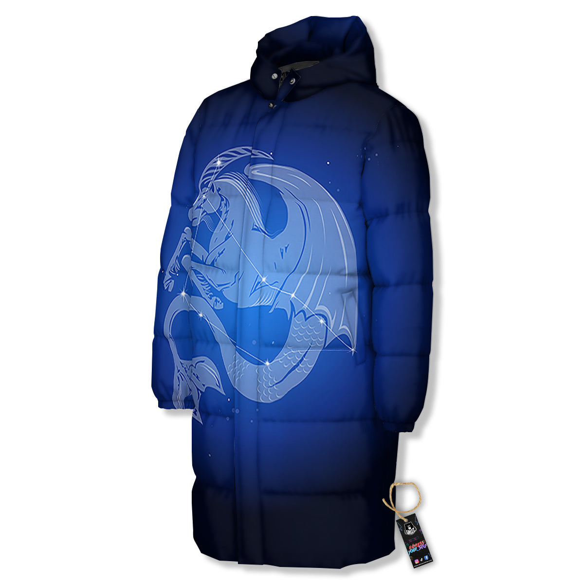 Capricorn Constellation Print Long Down Jacket-grizzshop