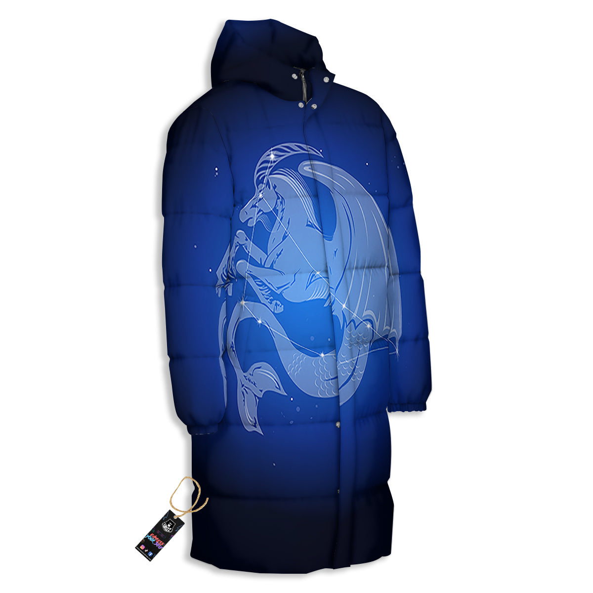 Capricorn Constellation Print Long Down Jacket-grizzshop