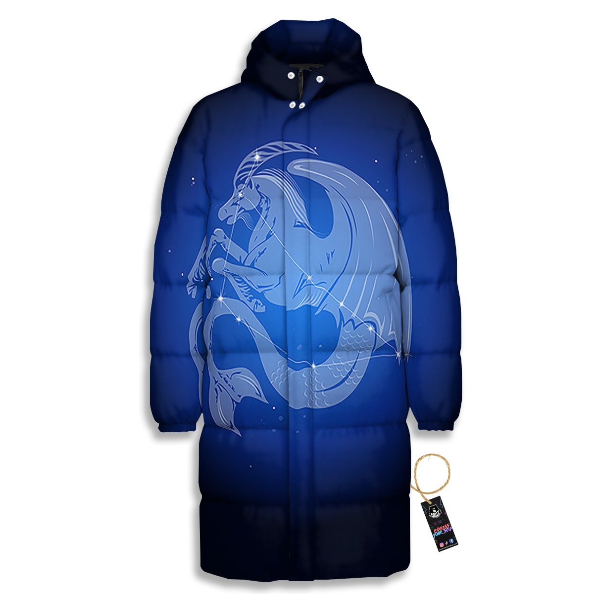 Capricorn Constellation Print Long Down Jacket-grizzshop