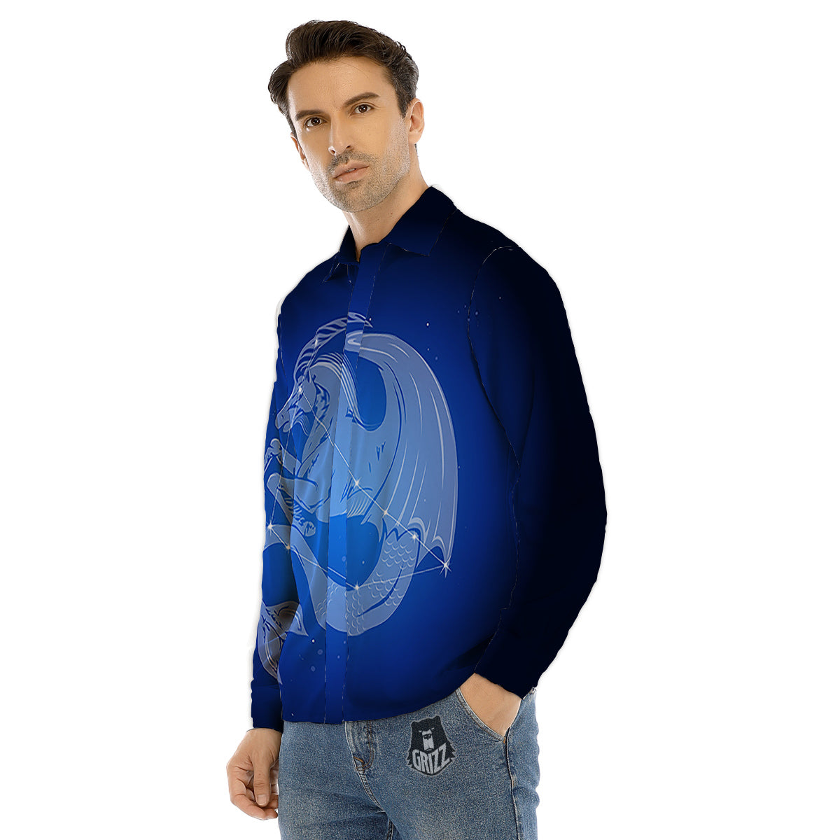 Capricorn Constellation Print Men's Dress Shirts-grizzshop