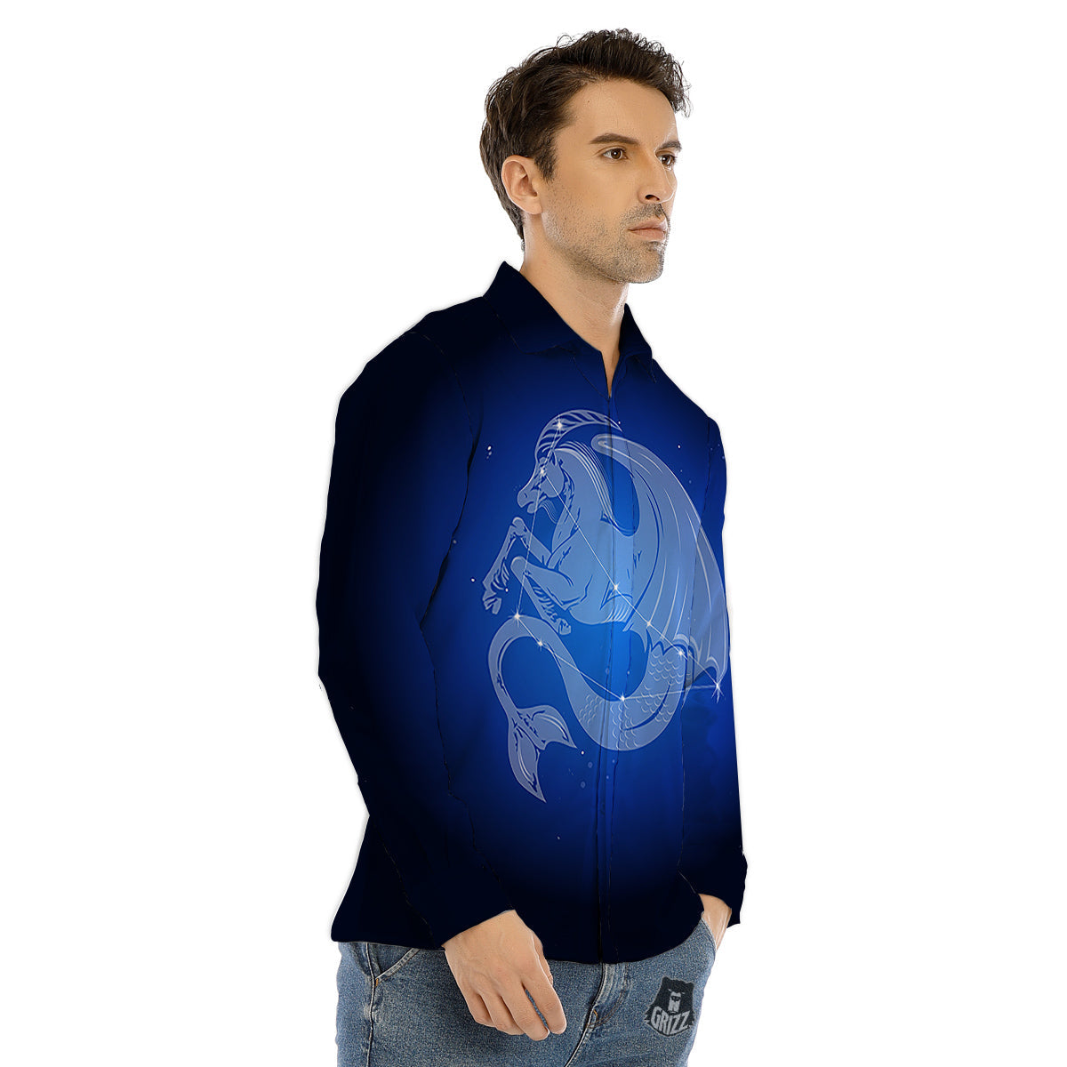 Capricorn Constellation Print Men's Dress Shirts-grizzshop