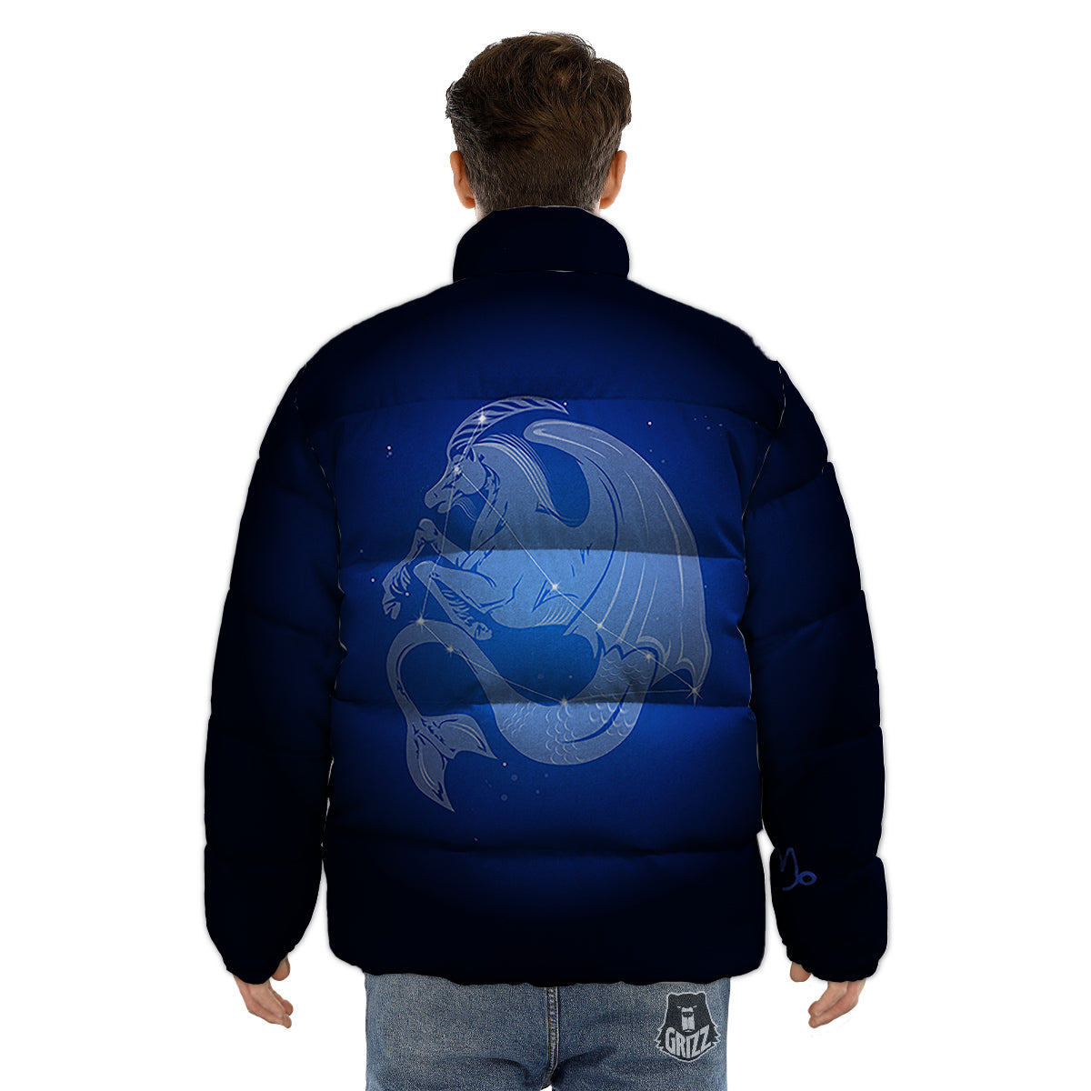 Capricorn Constellation Print Puffer Jacket-grizzshop