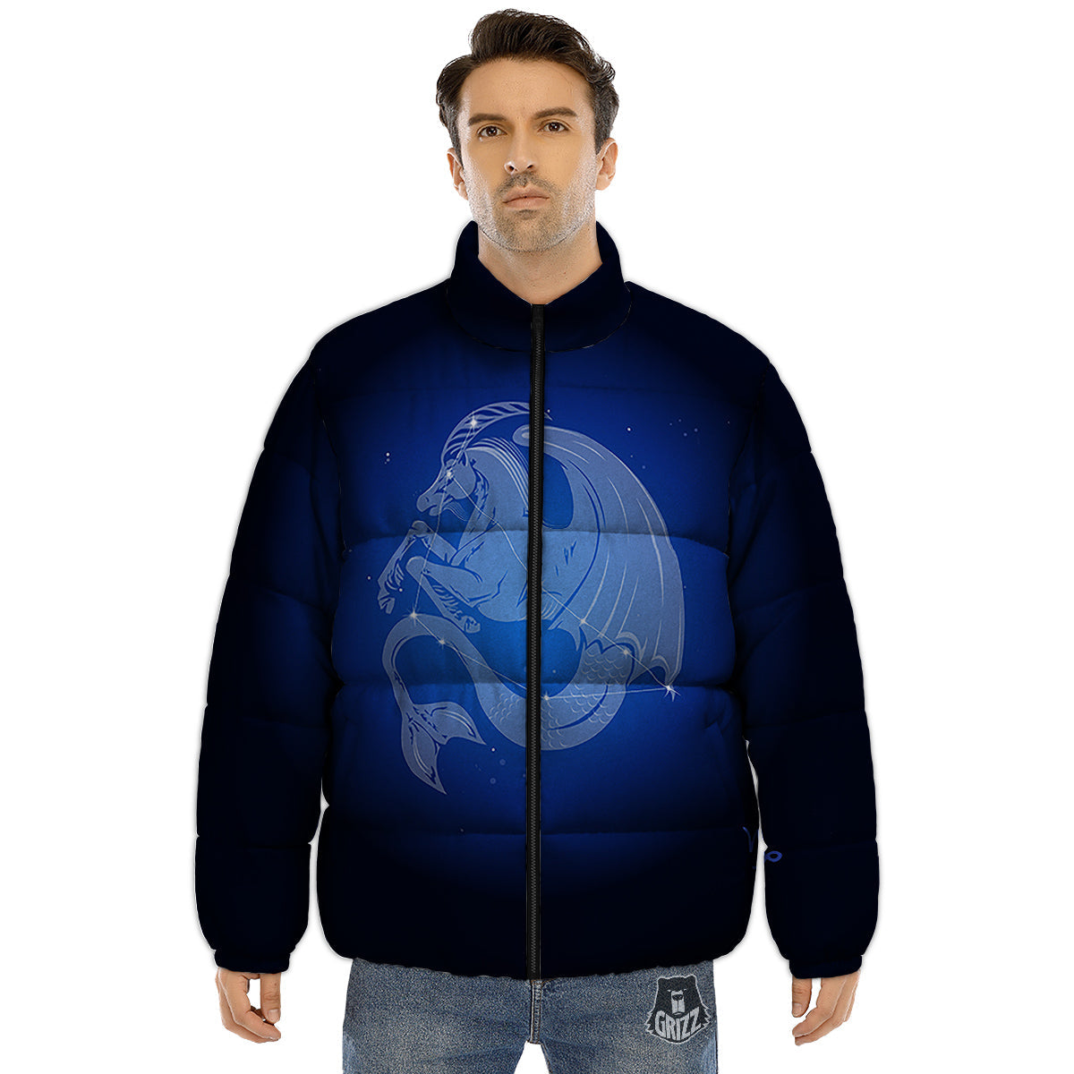 Capricorn Constellation Print Puffer Jacket-grizzshop