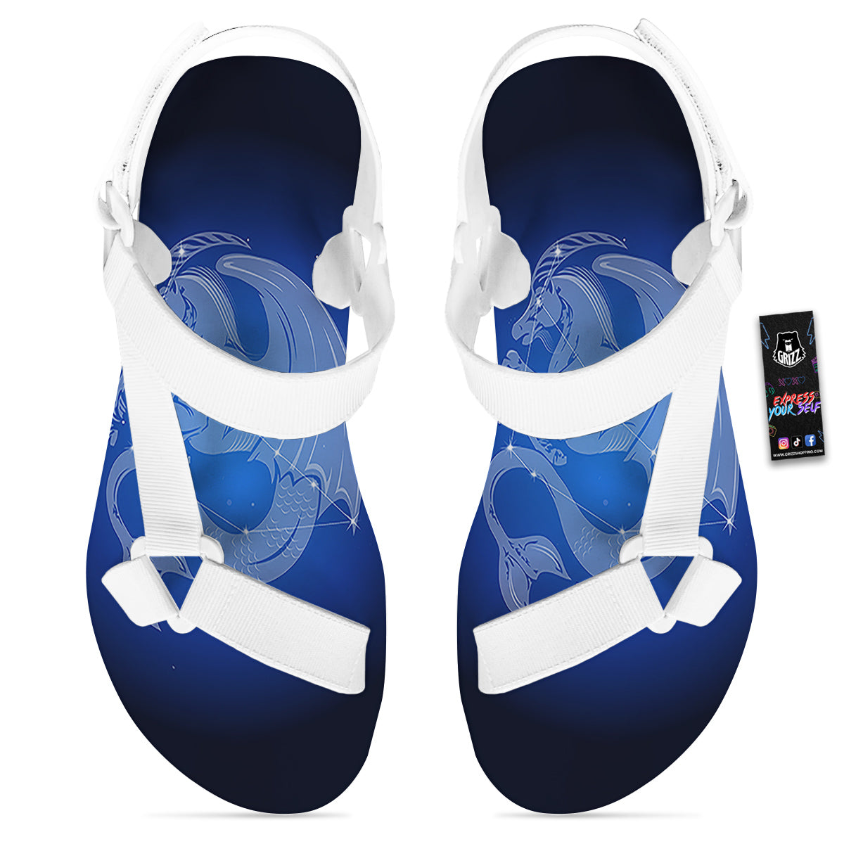 Capricorn Constellation Print White Open Toe Sandals-grizzshop