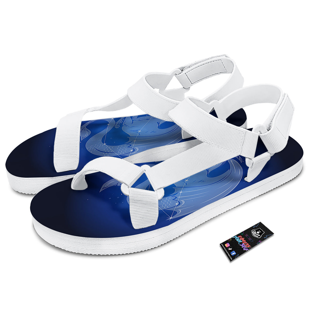 Capricorn Constellation Print White Open Toe Sandals-grizzshop