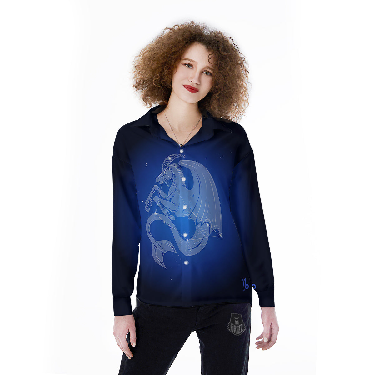 Capricorn Constellation Print Women's Long Sleeve Shirts-grizzshop