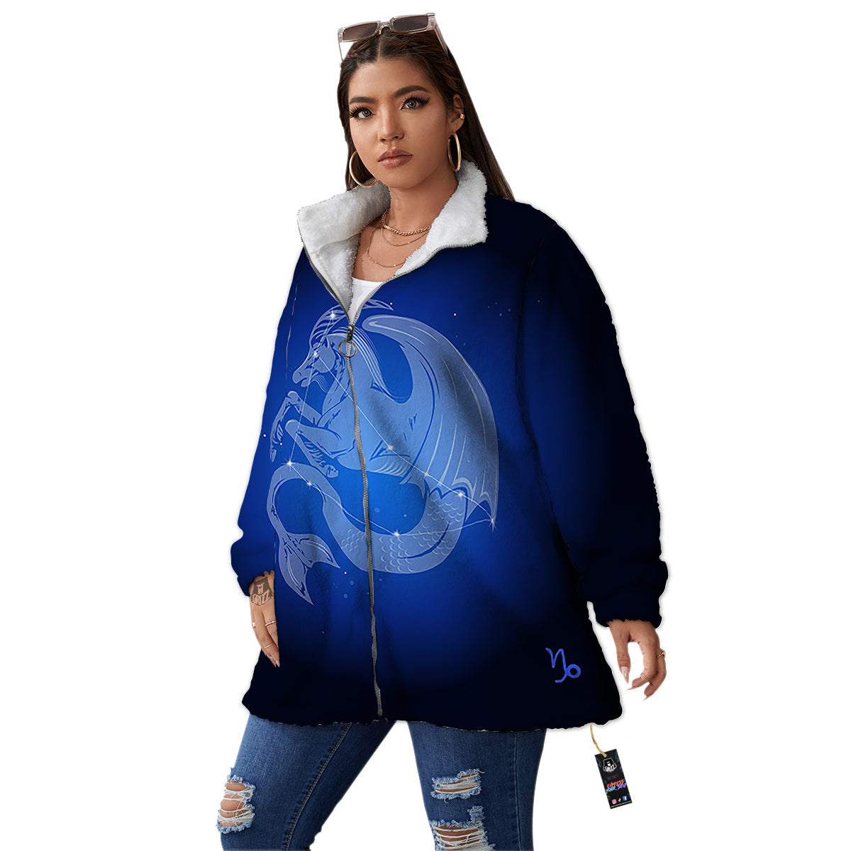 Capricorn Constellation Print Women's Sherpa Jacket-grizzshop