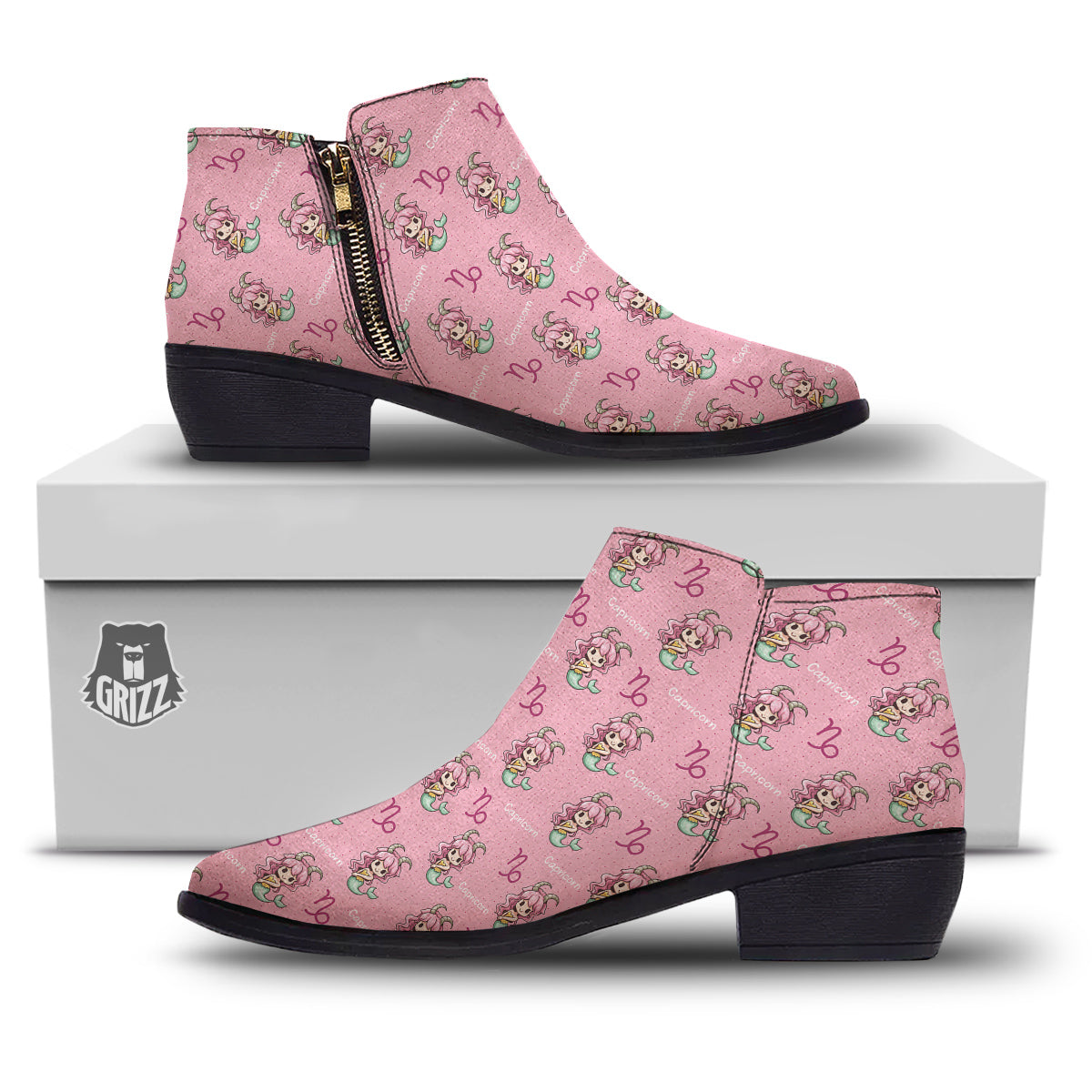 Capricorn Cute Cartoon Print Pattern Ankle Boots-grizzshop