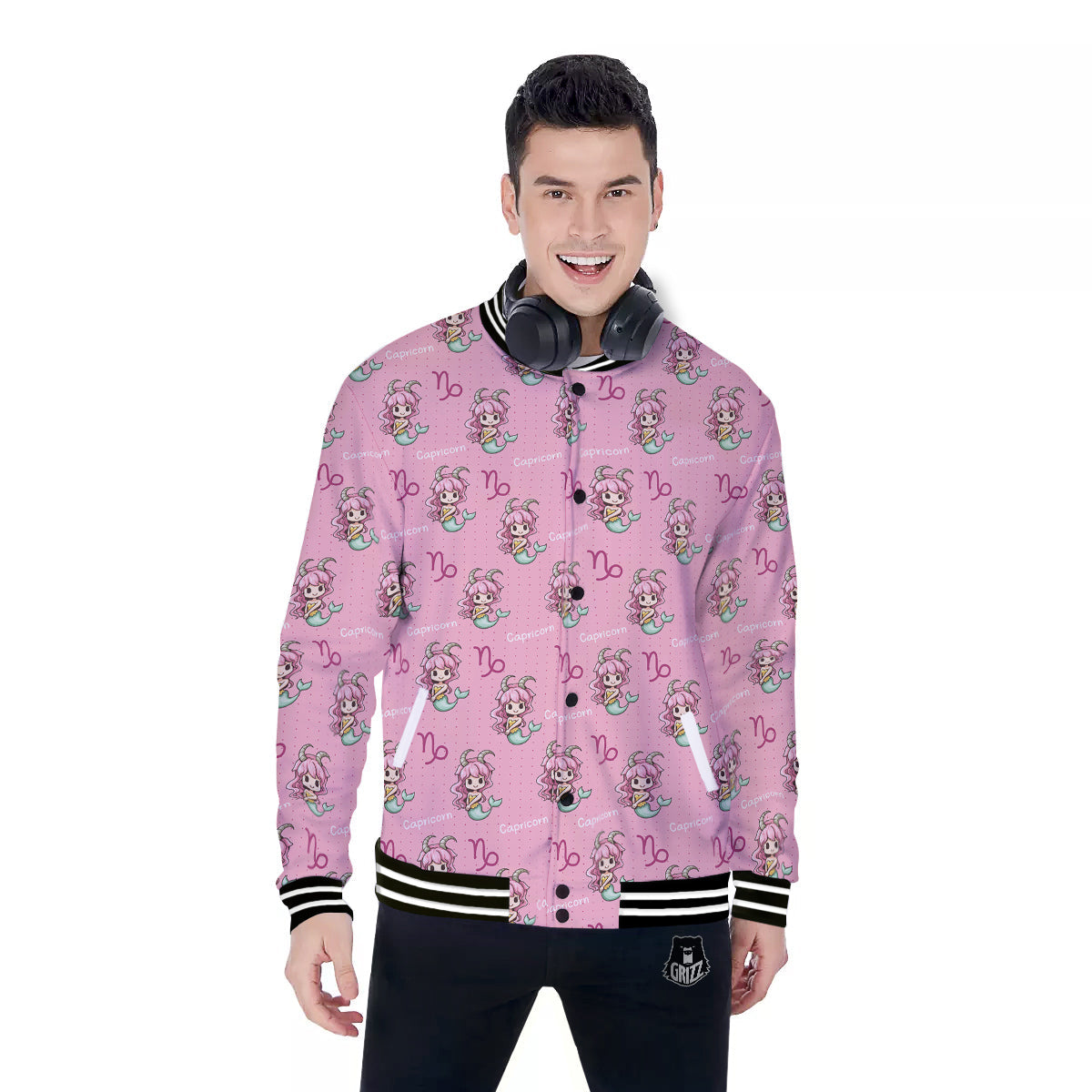 Capricorn Cute Cartoon Print Pattern Baseball Jacket-grizzshop