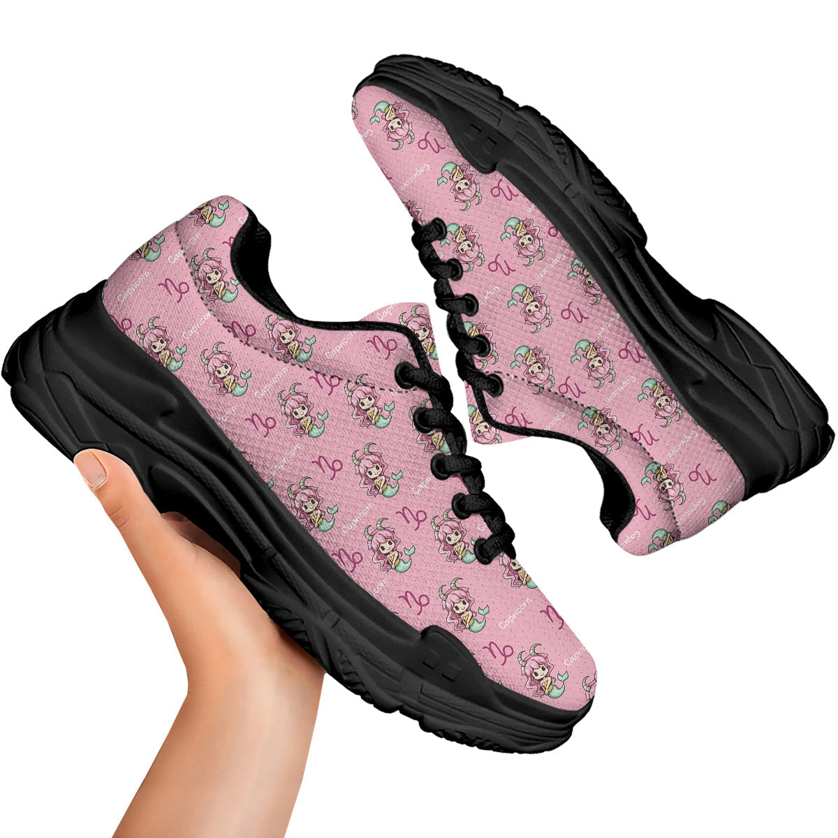 Capricorn Cute Cartoon Print Pattern Black Chunky Shoes-grizzshop