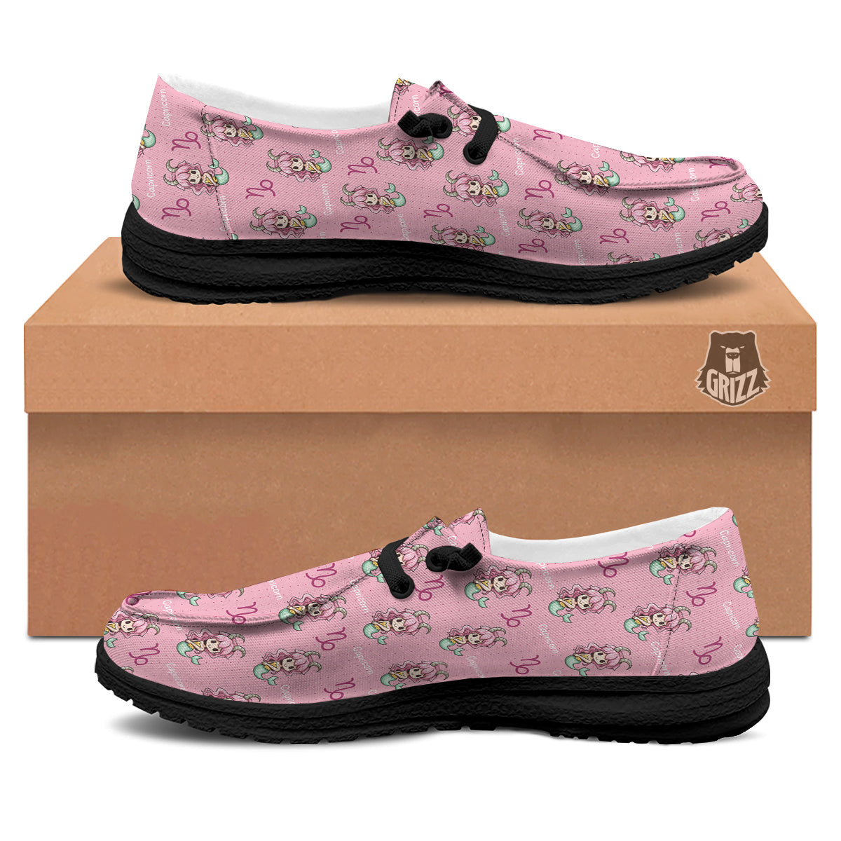 Capricorn Cute Cartoon Print Pattern Black Loafers-grizzshop