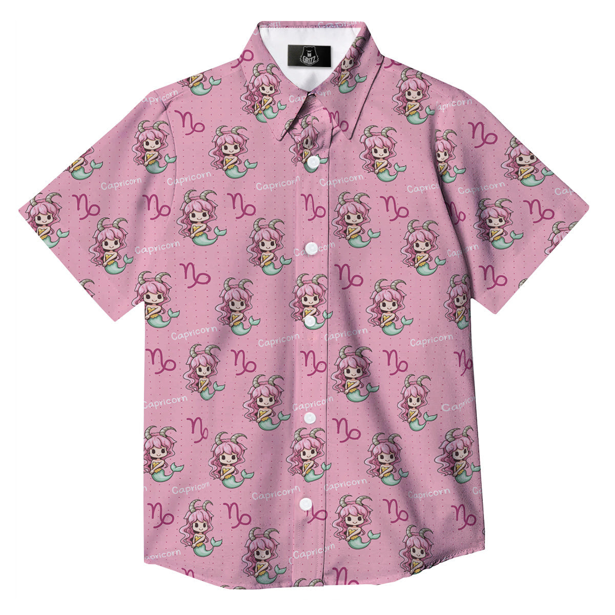 Capricorn Cute Cartoon Print Pattern Button Up Shirt-grizzshop