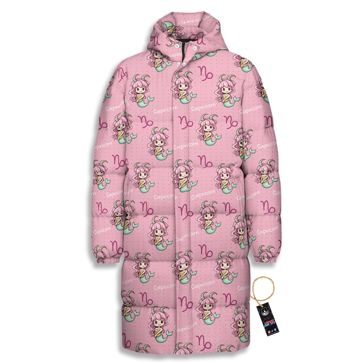 Capricorn Cute Cartoon Print Pattern Long Down Jacket-grizzshop