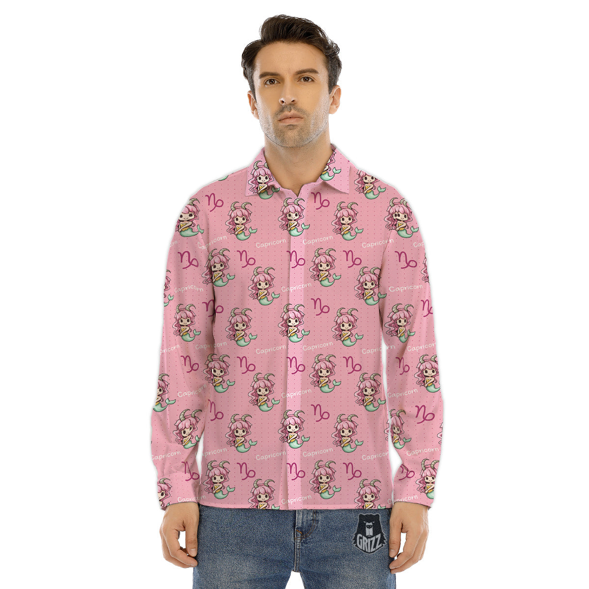Capricorn Cute Cartoon Print Pattern Men's Dress Shirts-grizzshop